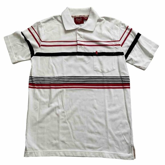 Lada The Original Style White Striped Colorblock Polo Shirt Mens Sz S‎ - Picture 1 of 4